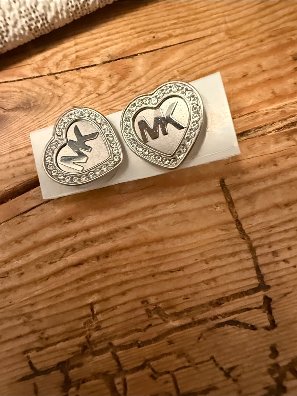 Michael Kors Silver Heart MK Crystal Outline Stud Earrings